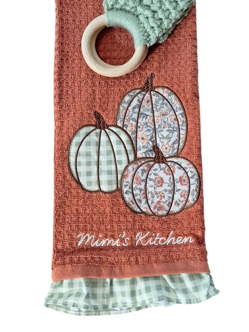 Mimi' Kitchen Shabby Chic Dish Towel & Crochet Towel Holder NWOT